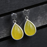 Natural Gemstone Earrings, Thailand Sterling Silver, with Yellow Calcedony, Teardrop, for woman, 11mm, Sold By Pair
