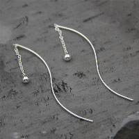 925 Sterling Silver Thread Through Earrings, for woman, 3x70mm, Sold By Pair