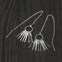 925 Sterling Silver Thread Through Earrings, for woman, 16x80mm, Sold By Pair