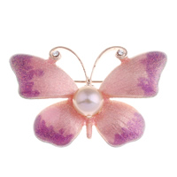 Freshwater Pearl Brooch Brass with Freshwater Pearl Butterfly rose gold color plated natural & enamel & with rhinestone & colorful powder nickel lead & cadmium free Sold By PC