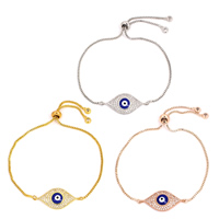 Evil Eye Jewelry Bracelet, Brass, Horse Eye, plated, evil eye pattern & adjustable & box chain & micro pave cubic zirconia & for woman & enamel, more colors for choice, nickel, lead & cadmium free, 28x13x4mm, Sold Per Approx 8 Inch Strand