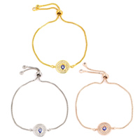 Evil Eye Jewelry Bracelet, Brass, Flat Round, plated, evil eye pattern & adjustable & box chain & micro pave cubic zirconia & for woman & enamel, more colors for choice, nickel, lead & cadmium free, 18x14x3mm, Sold Per Approx 8 Inch Strand