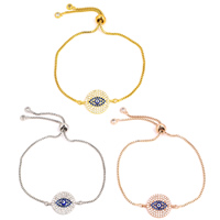 Evil Eye Jewelry Bracelet Brass Flat Round plated evil eye pattern & adjustable & box chain & micro pave cubic zirconia & for woman & enamel nickel lead & cadmium free Sold Per Approx 8 Inch Strand