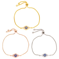 Evil Eye Jewelry Bracelet, Brass, Rhombus, plated, evil eye pattern & adjustable & box chain & micro pave cubic zirconia & for woman & enamel, more colors for choice, nickel, lead & cadmium free, 23x10x4mm, Sold Per Approx 8 Inch Strand