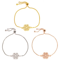 Cubic Zirconia Micro Pave Brass Bracelet Flower plated adjustable & box chain & micro pave cubic zirconia & for woman nickel lead & cadmium free Sold Per Approx 8 Inch Strand