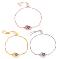 Evil Eye Jewelry Bracelet, Brass, plated, evil eye pattern & adjustable & box chain & micro pave cubic zirconia & for woman & enamel, more colors for choice, nickel, lead & cadmium free, 24x13x5mm, Sold Per Approx 8 Inch Strand