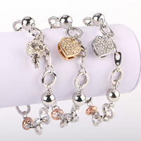 Zinc Alloy Bracelet plated charm bracelet & with rhinestone lead & cadmium free 210mm Length Approx 8 Inch Sold By Bag