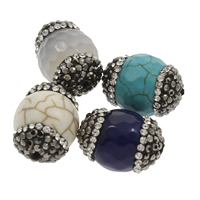 Mixed Gemstone Beads, with Rhinestone Clay Pave, 14x18mm-13x19mm, Hole:Approx 1mm, 2PCs/Bag, Sold By Bag
