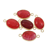 Dragon Veins Agate Connector, with Tibetan Style, Oval, gold color plated, 1/1 loop, red, 26x13x6mm, Hole:Approx 2mm, Sold By PC
