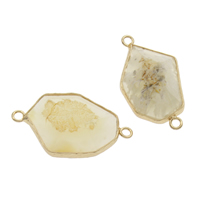 Rutilated Quartz Connector, with Tibetan Style, gold color plated, 1/1 loop, 34x19x10mm-35x20x7mm, Hole:Approx 2mm, Sold By PC
