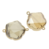 Quartz Connector, with Tibetan Style, Flower, gold color plated, faceted & 1/1 loop, 30x23x12mm, Hole:Approx 2mm, Sold By PC