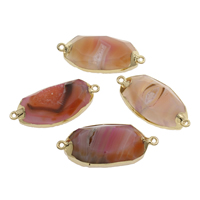 Ice Quartz Agate Connetor, with Tibetan Style, gold color plated, druzy style & 1/1 loop, mixed colors, 46x21x8mm-48x27x11mm, Hole:Approx 2mm, 2PCs/Bag, Sold By Bag