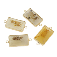 Rutilated Quartz Connector, with Tibetan Style, Rectangle, gold color plated, 1/1 loop, mixed colors, 35x17x9mm-36x18x8mm, Hole:Approx 2mm, 2PCs/Bag, Sold By Bag