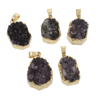 Ice Quartz Agate Pendant, with Tibetan Style, gold color plated, druzy style, purple, 15x24x11mm-20x30x9mm, Hole:Approx 4x7mm, Sold By PC