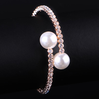 Zinc Alloy Cuff Bangle with ABS Plastic Pearl rose gold color plated with rhinestone lead & cadmium free Inner Approx 50mm Length Approx 6 Inch Sold By PC