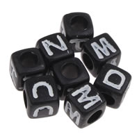 Perles acrylique alphabet, cadre, avec le motif de lettre & couleur solide, 10x10mm, Trou:Environ 3-5mm, 500sol/sac, Vendu par sac