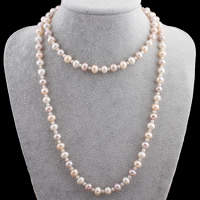Пресноводные перлы ожерелье цепи свитера, Пресноводные жемчуги, Форма картофеля, натуральный, 3-4mm, 9-10mm, Продан через Приблизительно 41 дюймовый Strand
