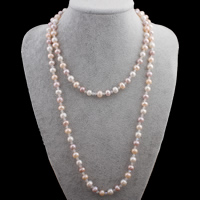 Пресноводные перлы ожерелье цепи свитера, Пресноводные жемчуги, с Кристаллы, Форма картофеля, натуральный, граненый, 4mm, 9-10mm, Продан через Приблизительно 48 дюймовый Strand