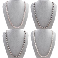 Freshwater Pearl Sweater Chain Necklace, with Rhinestone Clay Pave, more colors for choice, 8-9mm, 10mm, Sold Per Approx 32 Inch Strand