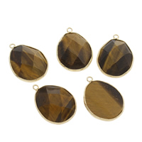 Tiger Eye Pendant with Zinc Alloy Teardrop gold color plated faceted - Approx 2mm Sold By PC