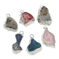 Ice Quartz Agate Pendant, with Tibetan Style, platinum color plated, druzy style, mixed colors, 11x22x10mm-20x27x8mm, Hole:Approx 2mm, 2PCs/Bag, Sold By Bag