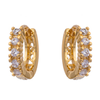 Brass Huggie Hoop Earring real gold plated micro pave cubic zirconia & for woman nickel lead & cadmium free Sold By Pair