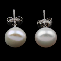 Pendientes de Perlas de Freshwater, Perlas cultivadas de agua dulce, latón aguja de pendiente, chapado en color de platina, natural, 7-8mm, Vendido por Par