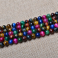 Tigerauge Perle, rund, verschiedene Größen vorhanden, farbenfroh, Bohrung:ca. 1mm, verkauft per ca. 15 ZollInch Strang