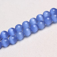 Cats Eye Perlen Schmuck, Katzenauge, rund, verschiedene Größen vorhanden, blau, Bohrung:ca. 1mm, verkauft per ca. 15 ZollInch Strang