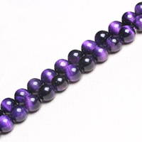 Tigerauge Perle, rund, verschiedene Größen vorhanden, violett, Bohrung:ca. 1mm, verkauft per ca. 15 ZollInch Strang