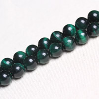 Tigerauge Perle, rund, verschiedene Größen vorhanden, grün, Bohrung:ca. 1mm, verkauft per ca. 15 ZollInch Strang