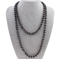 Пресноводные перлы ожерелье цепи свитера, Пресноводные жемчуги, с Латунь, Потрясённый, плакирован золотом, 2mm, 8-9mm, Продан через Приблизительно 50 дюймовый Strand