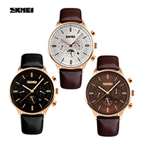 SKmei® Men Jewelry Watch, Cowhide, with Glass & Tibetan Style, rose gold color plated, more colors for choice, nickel, lead & cadmium free, 41x47mm, Length:Approx 9.8 Inch, Sold By PC