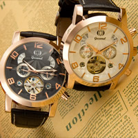 Мужские ювелирные часы Guccamel®, Искусственная кожа, с заголовка из цинкового сплава & Стеклянный, Другое покрытие, регулируемый & Мужский, Много цветов для выбора, не содержит никель, свинец, 46x13mm, длина:Приблизительно 7.8 дюймовый, продается PC