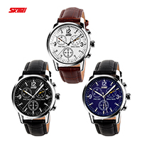 SKmei® Men Jewelry Watch, PU Leather, with Glass & Tibetan Style, platinum color plated, more colors for choice, nickel, lead & cadmium free, 42mm, Length:Approx 9.4 Inch, Sold By PC