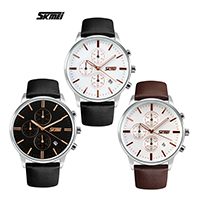 SKmei® Men Jewelry Watch, Cowhide, with Glass & Tibetan Style, plated, more colors for choice, nickel, lead & cadmium free, 42x49mm, Length:Approx 9.4 Inch, Sold By PC