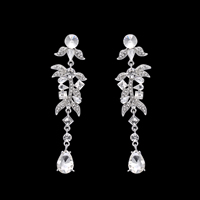 Crystal Earrings, Tibetan Style, with plastic earnut & Crystal, stainless steel post pin, platinum color plated, faceted & with rhinestone, lead & cadmium free, 110x30mm, Sold By Pair