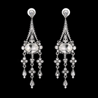 Crystal Earrings, Tibetan Style, with plastic earnut & Crystal, stainless steel post pin, platinum color plated, faceted & with rhinestone, lead & cadmium free, 105x30mm, Sold By Pair
