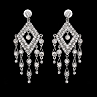 Zinc Alloy Drop Earrings with plastic earnut stainless steel post pin platinum color plated with rhinestone lead & cadmium free Sold By Pair