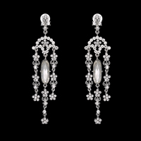 Crystal Earrings, Tibetan Style, with plastic earnut & Crystal, stainless steel post pin, platinum color plated, faceted & with rhinestone, lead & cadmium free, 130x30mm, Sold By Pair