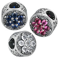 Thailand Sterling Silver European Bead, Flat Round, micro pave cubic zirconia & without troll & hollow, more colors for choice, 11x11x9.50mm, Hole:Approx 4.5mm, Sold By PC
