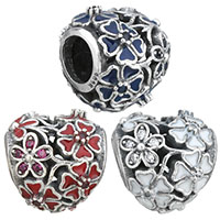 Thailand Sterling Silver European Bead, Heart, micro pave cubic zirconia & without troll & enamel & hollow, more colors for choice, 12x12x11.50mm, Hole:Approx 5mm, Sold By PC