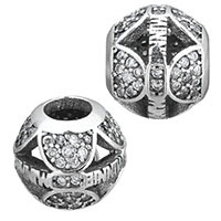 Thailand Sterling Silver European Bead Drum micro pave cubic zirconia & without troll & hollow Approx 4.5mm Sold By PC
