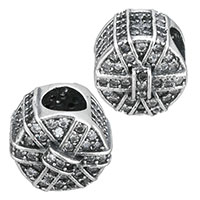 Thailand Sterling Silver European Bead, Cake, micro pave cubic zirconia & without troll, 10.50x9.50x10mm, Hole:Approx 4.5mm, Sold By PC