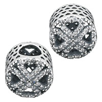 Thailand Sterling Silver European Bead, Flat Round, micro pave cubic zirconia & without troll & hollow, 10x10x9.50mm, Hole:Approx 4.5mm, Sold By PC