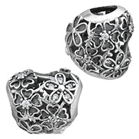 Thailand Sterling Silver European Bead, micro pave cubic zirconia & without troll & hollow, 13.50x12x10mm, Hole:Approx 4.5mm, Sold By PC