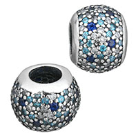 Thailand Sterling Sølv European Bead, Drum, Micro Pave cubic zirconia & uden trold, 9.50x7.50x9.50mm, Hole:Ca. 4.5mm, Solgt af PC