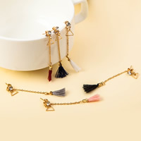 Fashion Fringe Earrings Zinc Alloy with Nylon Cord stainless steel post pin Tassel gold color plated detachable & with rhinestone lead & cadmium free 56mm Sold By Pair