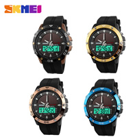 SKmei® Men Jewelry Watch, Silicone, with Glass & Stainless Steel & Tibetan Style, plated, more colors for choice, 47x50mm, Length:Approx 9.4 Inch, Sold By PC