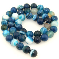Natürliche Streifen Achat Perlen, rund, verschiedene Größen vorhanden, blau, verkauft per ca. 15.5 ZollInch Strang